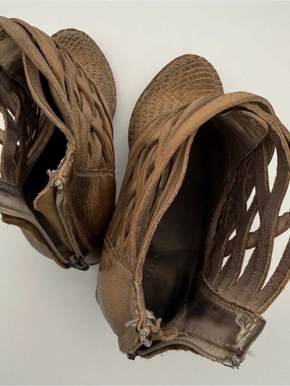 Sundance Promise Woven Burnished Leather Heeled Bootie 38 Western Boho Festival